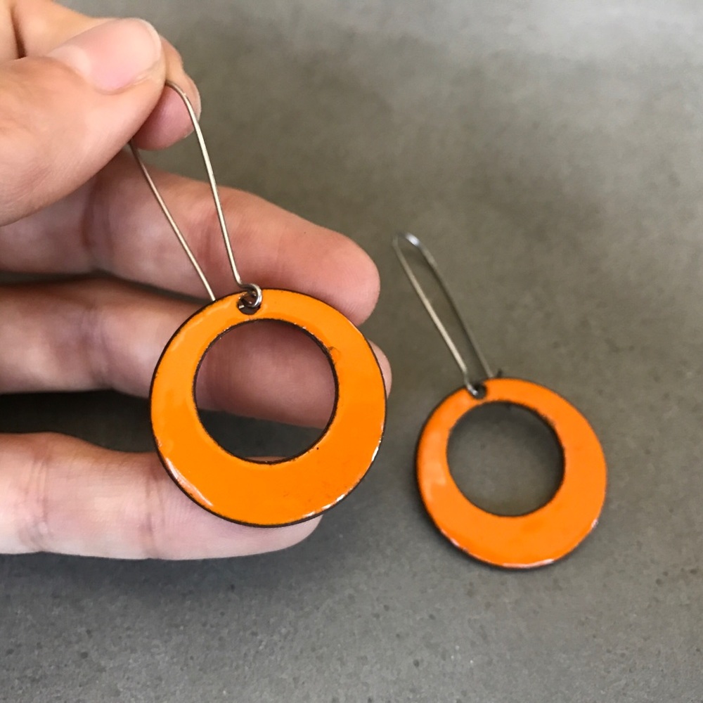 Chic Orange Enamel Drop Circle Earrings